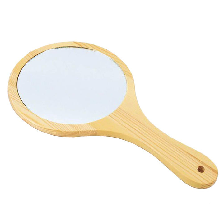 Wooden Handle Portable Round Cosmetic Mirror Handmade Hand Held Mirrors Beauty Vanity Mirrors with Hanging Hole for Home and Travel Makeup Use
