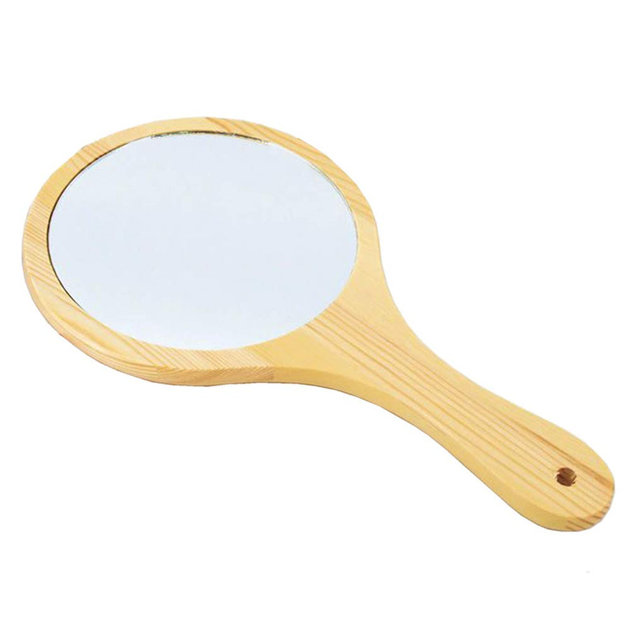 Wooden Handle Portable Round Cosmetic Mirror Handmade Hand Held Mirrors Beauty Vanity Mirrors with Hanging Hole for Home and Travel Makeup Use