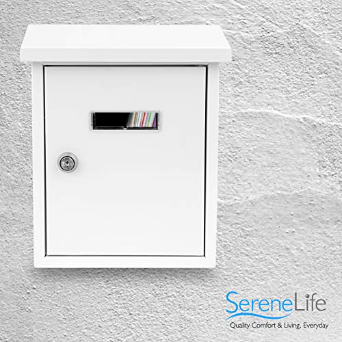 Weatherproof Wall Mount Locking Mailbox - Galvanized Steel w/ Metal Flap for Mail Insertion, Commercial Rural Home Decorative & Office Business Parcel Box Package Drop Secure Lock - Serenelife SLMAB01
