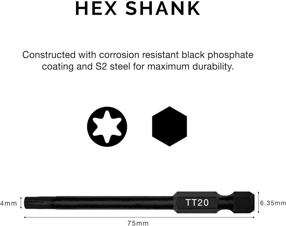 01149A Torx Head Drill Bit Set, 11-Piece Sizes TT6 to TT40 | Tamperproof Magnetic Torx Bits | 3 Quick Release Shanks | Premium S2 Steel | Compatible with Power Drills and Impact Drivers