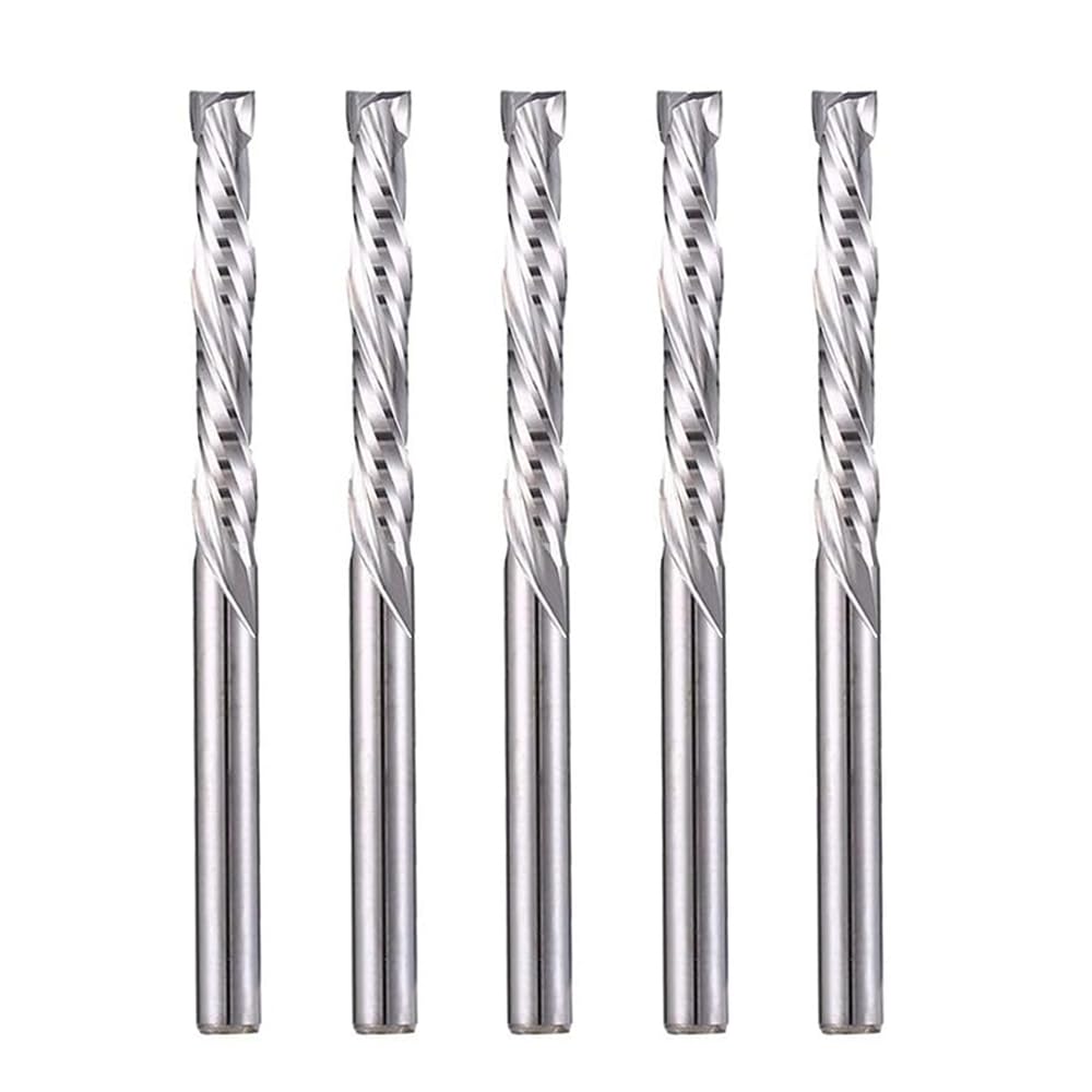 Carbide End Mills Up & Down Cut 1/8 Inch Shank,CNC Spiral Router Bits(3.175x22mm) Compression Bit 2 Flutes Milling Cutter for Engraving Milling 3D sculpturing Roughing Composite Multilayer Pack Of 5