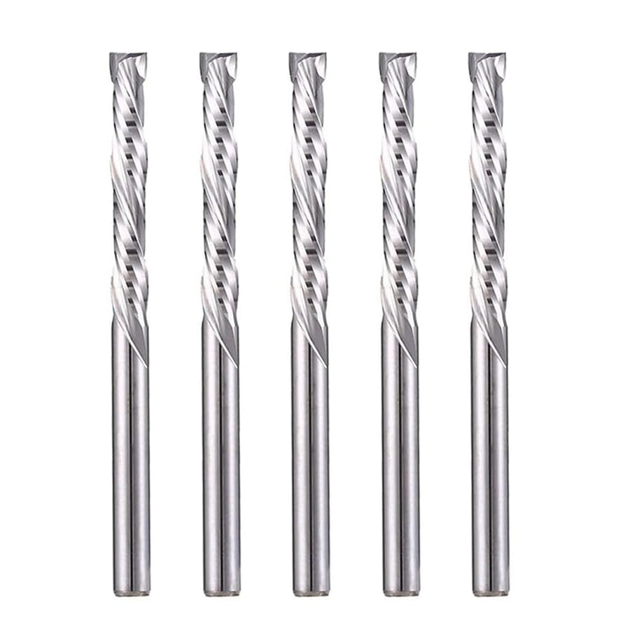 Carbide End Mills Up & Down Cut 1/8 Inch Shank,CNC Spiral Router Bits(3.175x22mm) Compression Bit 2 Flutes Milling Cutter for Engraving Milling 3D sculpturing Roughing Composite Multilayer Pack Of 5