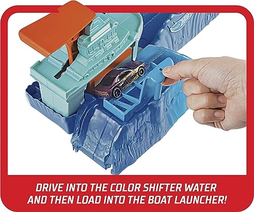 Toy Car Track Set, Robo Shark Frenzy Playset & Color Shifters Car in 1:64 Scale, Vehicle Changes Colors in Very Warm & ICY Cold Water