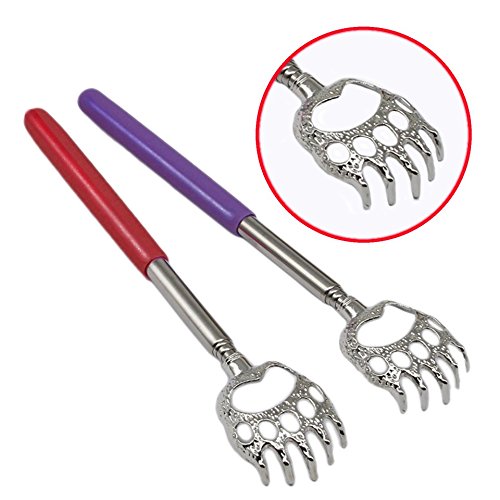 Telescoping Back Scratcher 5 Pack - Extendable Telescope Back Scratchers - Bear Claw Metal Telescopic Backscratcher Eliminating Back Itching in Black, Blue, Green, Purple, Red color