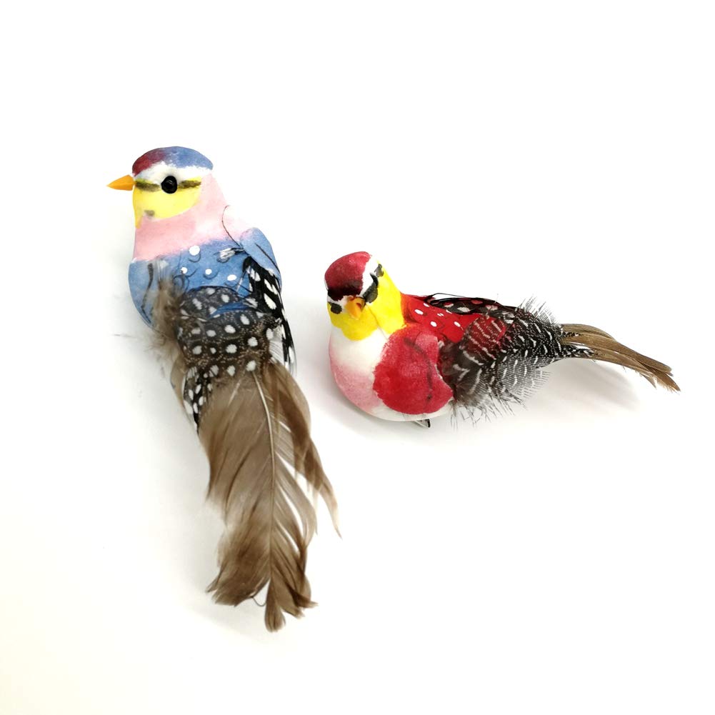 6pcs 4.3 Artificial Simulation Foam Birds Clip on Sparrow Spotted Feather Bird Ornaments for Craft Christmas Decoration Home Garden Party Accessories