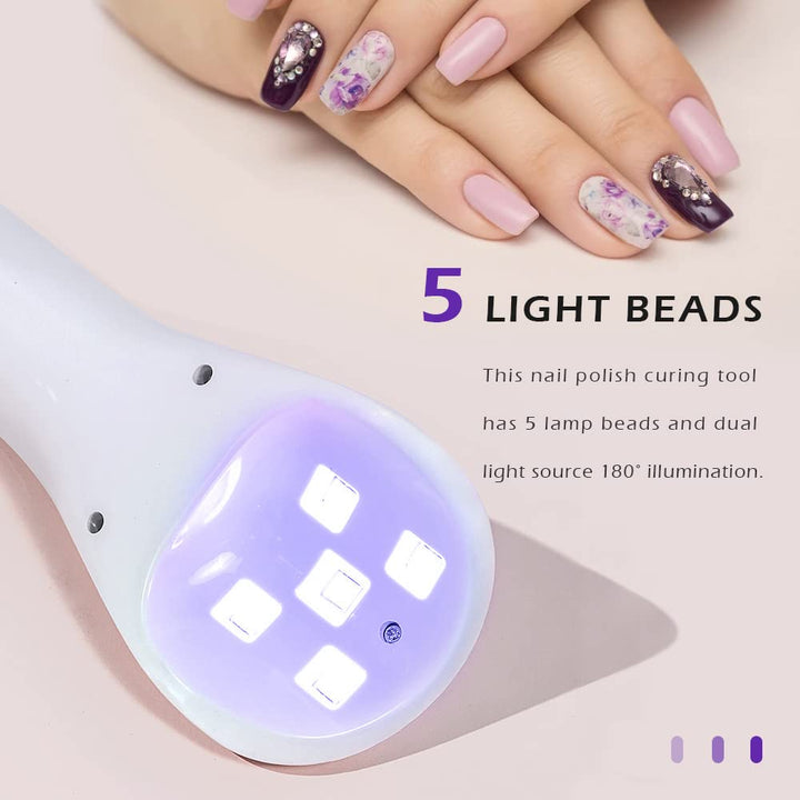Handheld UV Light for Gel Nails, Portable Mini Nail Lamp LED Flash Nail Curing Polish Rechargeable Nail Dryer Resin Art Fast-Dry Machine 5V USB Home DIY
