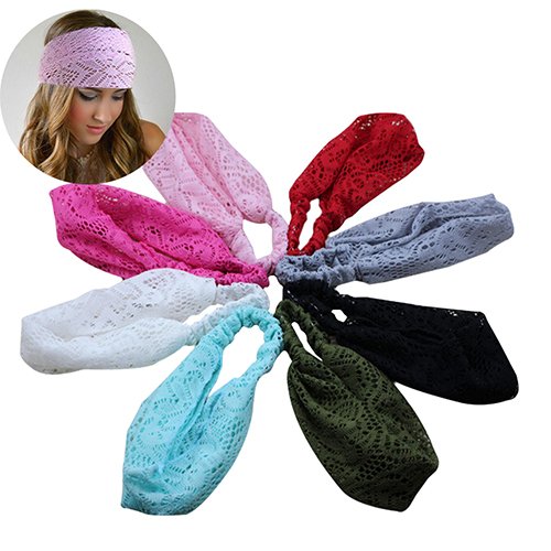8 Colors/set Women Girl Bandanas Lace Flower Beach Headband Hair Band Chic Wide Headwraps Accessories Hot Sale (8 Colors/set)