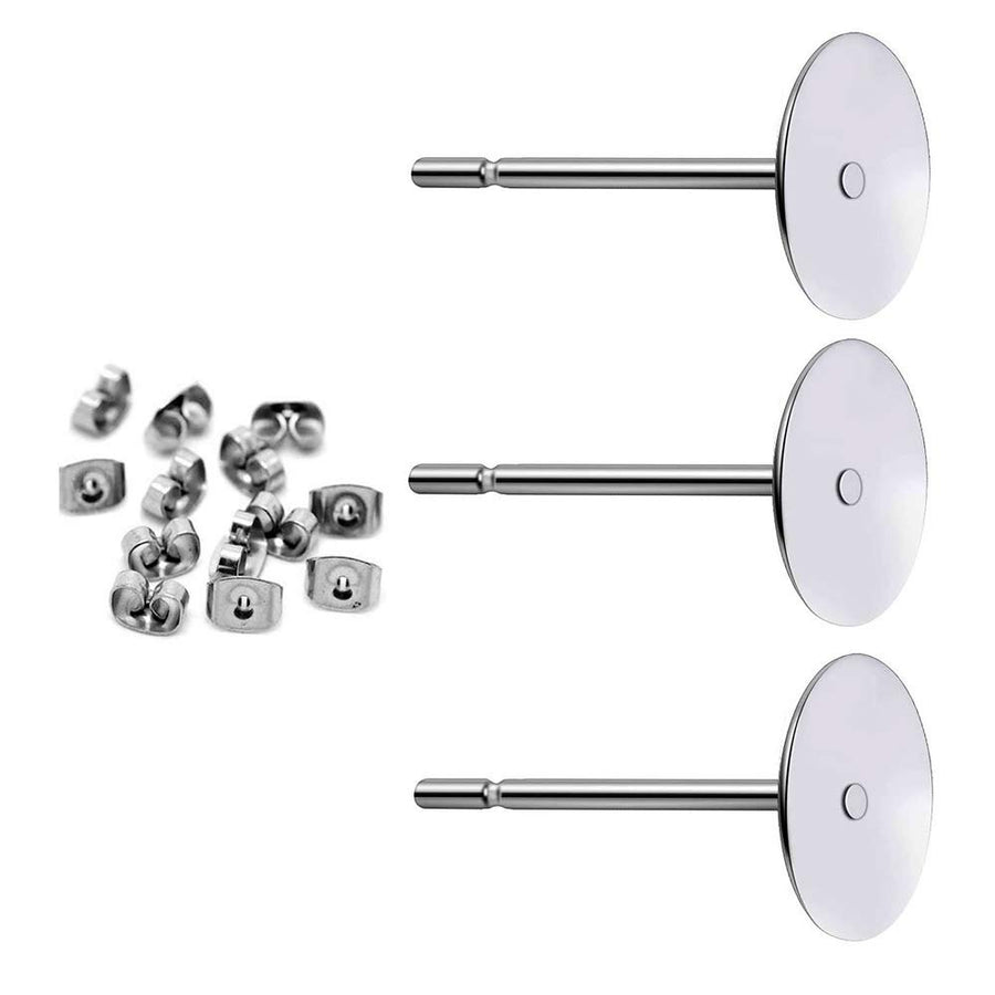 400pcs Hypoallergenic Stainless Steel Earrings Posts Flat Pad Blank Earring Pin Studs with Butterfly Earring Backs for Jewelry Making Findings (6mm)