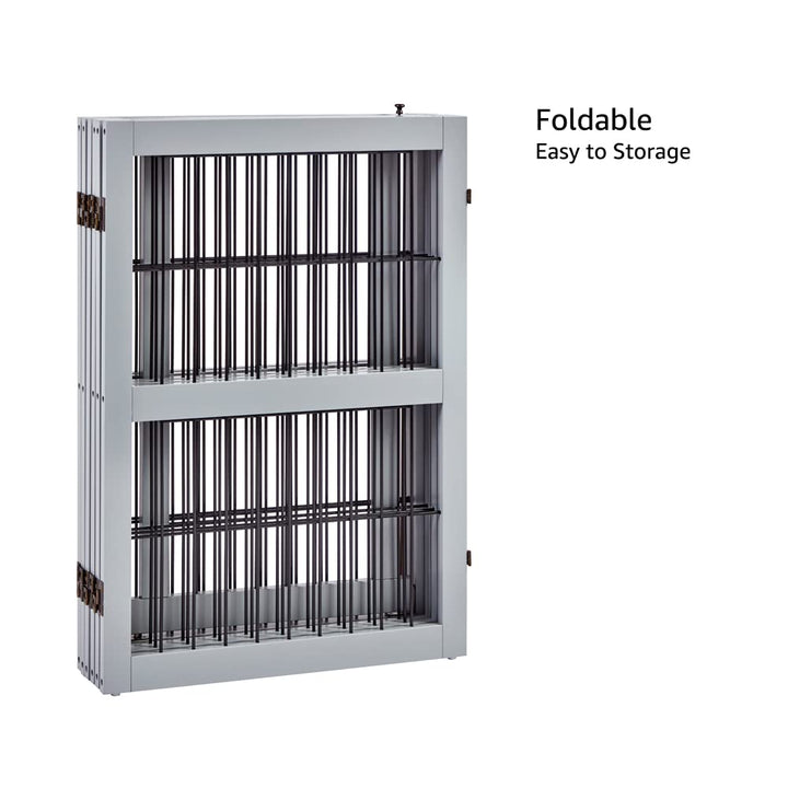 132 Extra Wide Dog Gate and Pet Playpen, Free Standing Tall Dog Fence with Walk Through Door, Dog Barriers for Home, Use as Indoor Dogs Cats Pen, Rabbit Pen, Grey