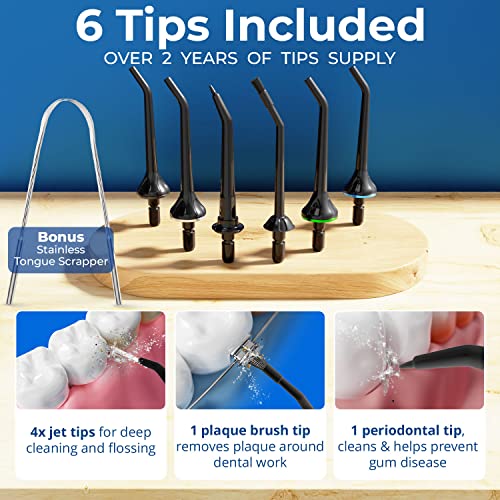 Water Flosser Cordless Pick for Teeth, 4 Modes, Gentle on Gums, Removes Plaque & Food Particles, High-Power, Rechargeable & Waterproof Oral Irrigator; 6 Replacement Tips Included.