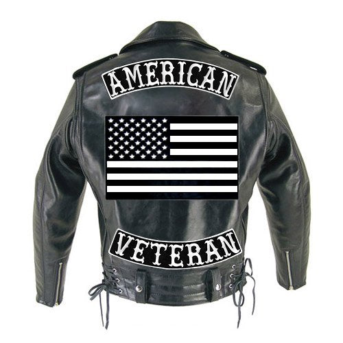 ® Veteran Patch Embroidered Iron-On Patch Jacket Rider Vest Rocker Size 12 XL USA (Black-White Bottom)
