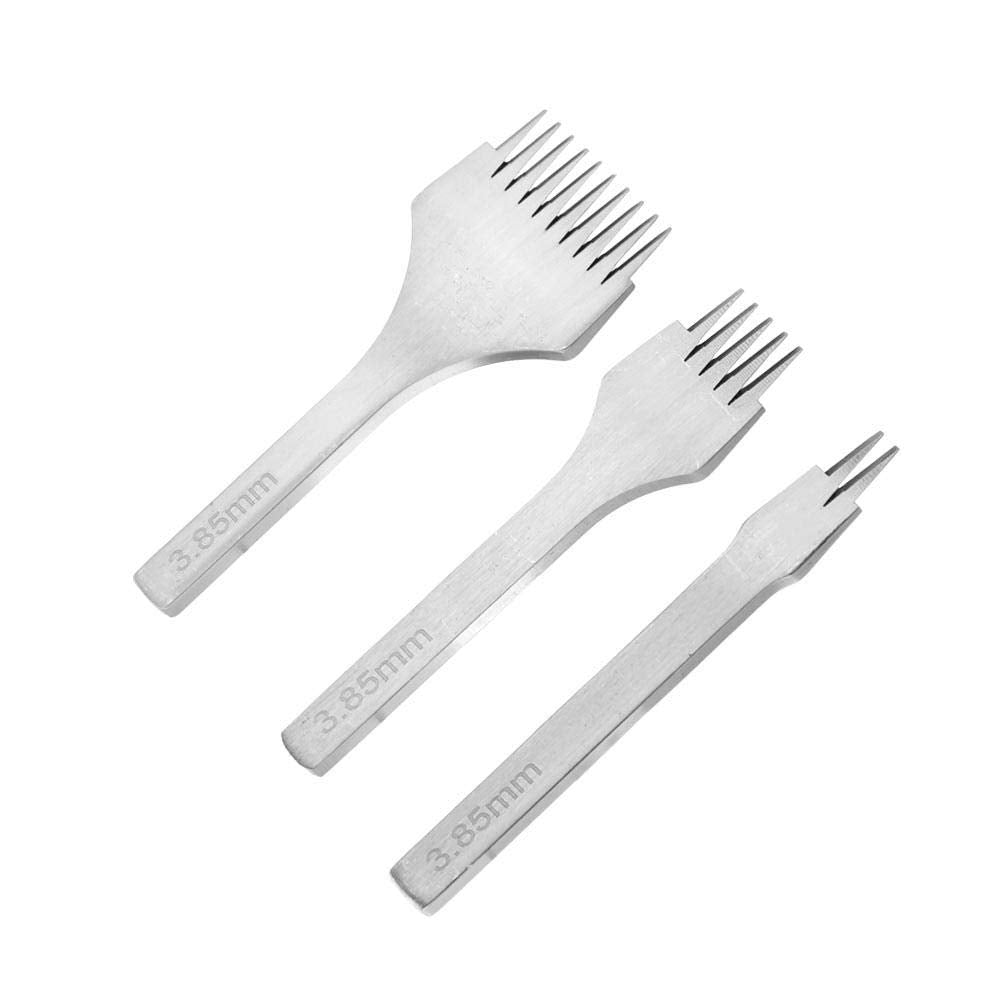 Punch Prong Tool, Professional Leather Craft 2/5/10 Prong French Angled Chisel Leather Craft Tools Hole Punches Lacing Stitching Perforate(3.85mm)