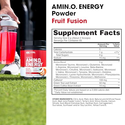 Amino Energy - Pre Workout with Green Tea, BCAA, Amino Acids, Keto Friendly, Green Coffee Extract, Energy Powder - Fruit Fusion, 65 Servings (Packaging May Vary)