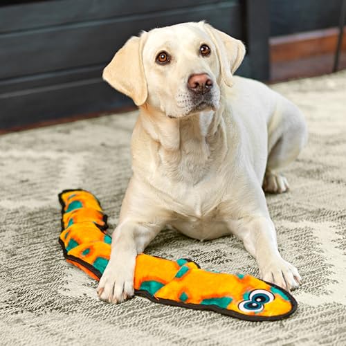 Durablez Tough Plush Squeaky Dog Toy, Snake, Orange, XL