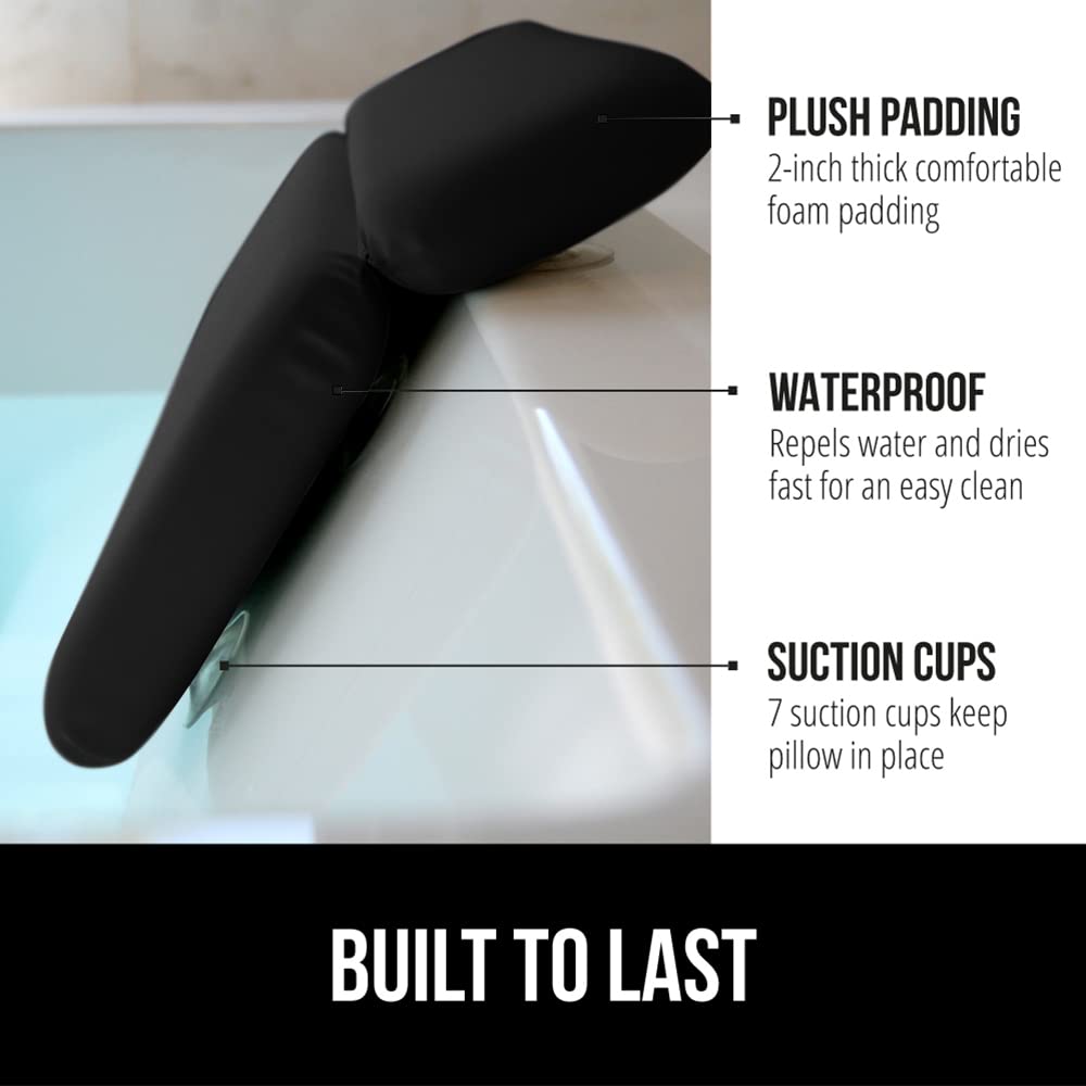 Bath Pillow for Tub, Comfortable Bathtub Pillows for Neck Head and Back Support, Strong Suction Waterproof Headrest, Cushion Rest for Curved or Straight Tubs, Spa Accessories, Black