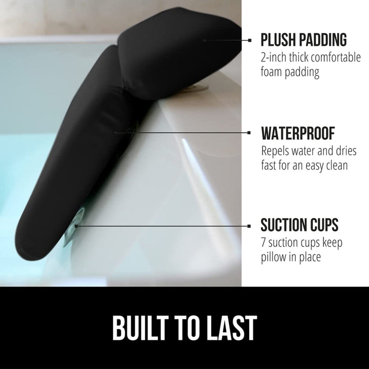 Bath Pillow for Tub, Comfortable Bathtub Pillows for Neck Head and Back Support, Strong Suction Waterproof Headrest, Cushion Rest for Curved or Straight Tubs, Spa Accessories, Black