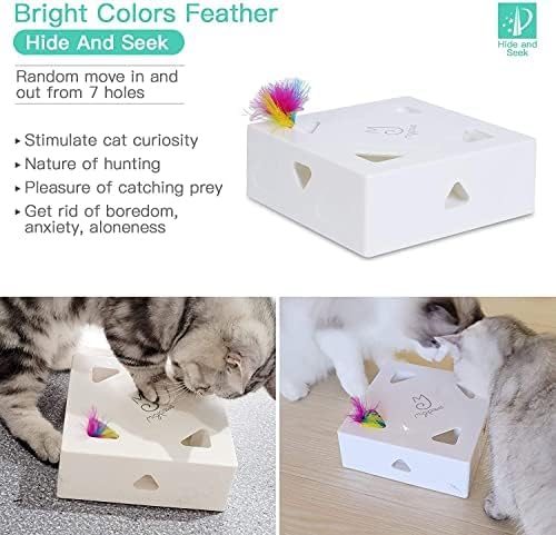 Cat Toys, Interactive Automatic 7 Holes Mice Whack-A-Mole, Ultra Fun Smart Teaser Toy for Indoor Cats, USB Rechargeable, 4 Pieces Feather Refills…