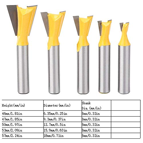 5 Pcs Milling Cutter Bit Woodworking Dovetail Router Bit Dovetail End for Wood Process Hand Tools Accessories
