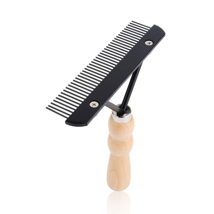 Undercoat Grooming Rake with Anti-Slip Wooden Handle, Steel Comb for Medium & Large Pets