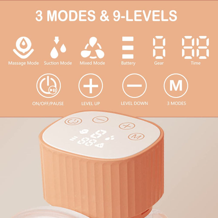 Wearable Portable Electric Breast Pump - Hands-Free Rechargeable Breast Pump with 3Modes & 9Levels, Painless Breastfeeding Breast Pump with LCD Display, Can Be Worn in-Bra, Touch Control, 24mm Flange