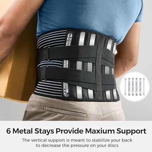 Back Braces for Lower Back Pain Relief with 6 Stays, Breathable Back Support Belt for Men/Women for work , Anti-skid lumbar support belt with 16-hole Mesh for sciatica(L)