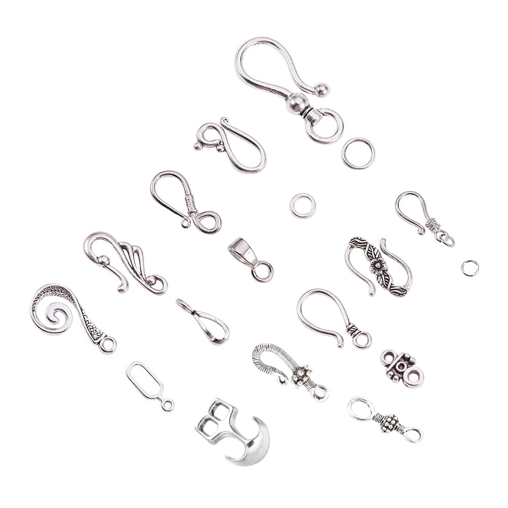 50 Sets 10 Styles S Hook Ring Toggle Clasps End Clasps Antique Silver Tibetan Jewelry Clasps for Bracelet Necklace Jewelry Making