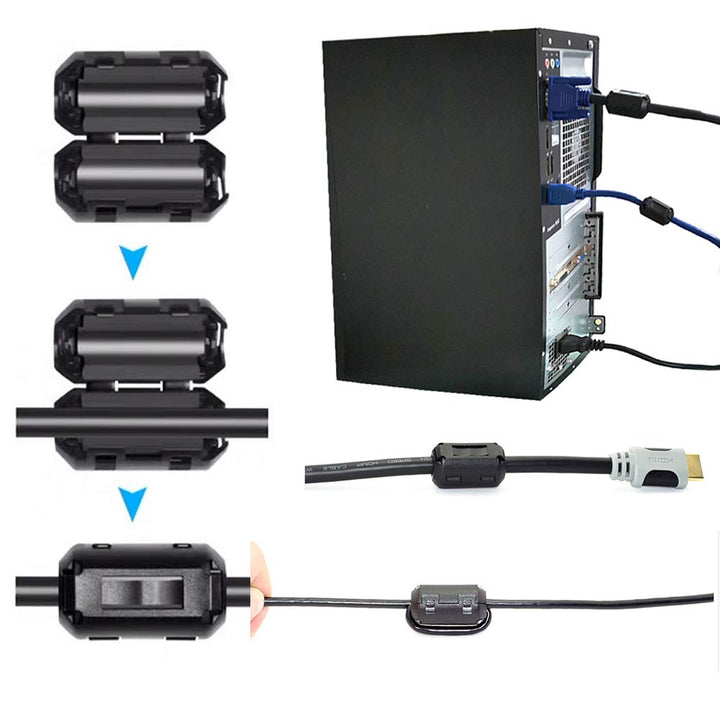 60 Pieces Clip-on Ferrite Ring Core RFI EMI Noise Suppressor Cable Clip for 3mm/ 5mm/ 7mm/ 9mm/ 13mm Diameter/Video Cable Power Cord (Black)