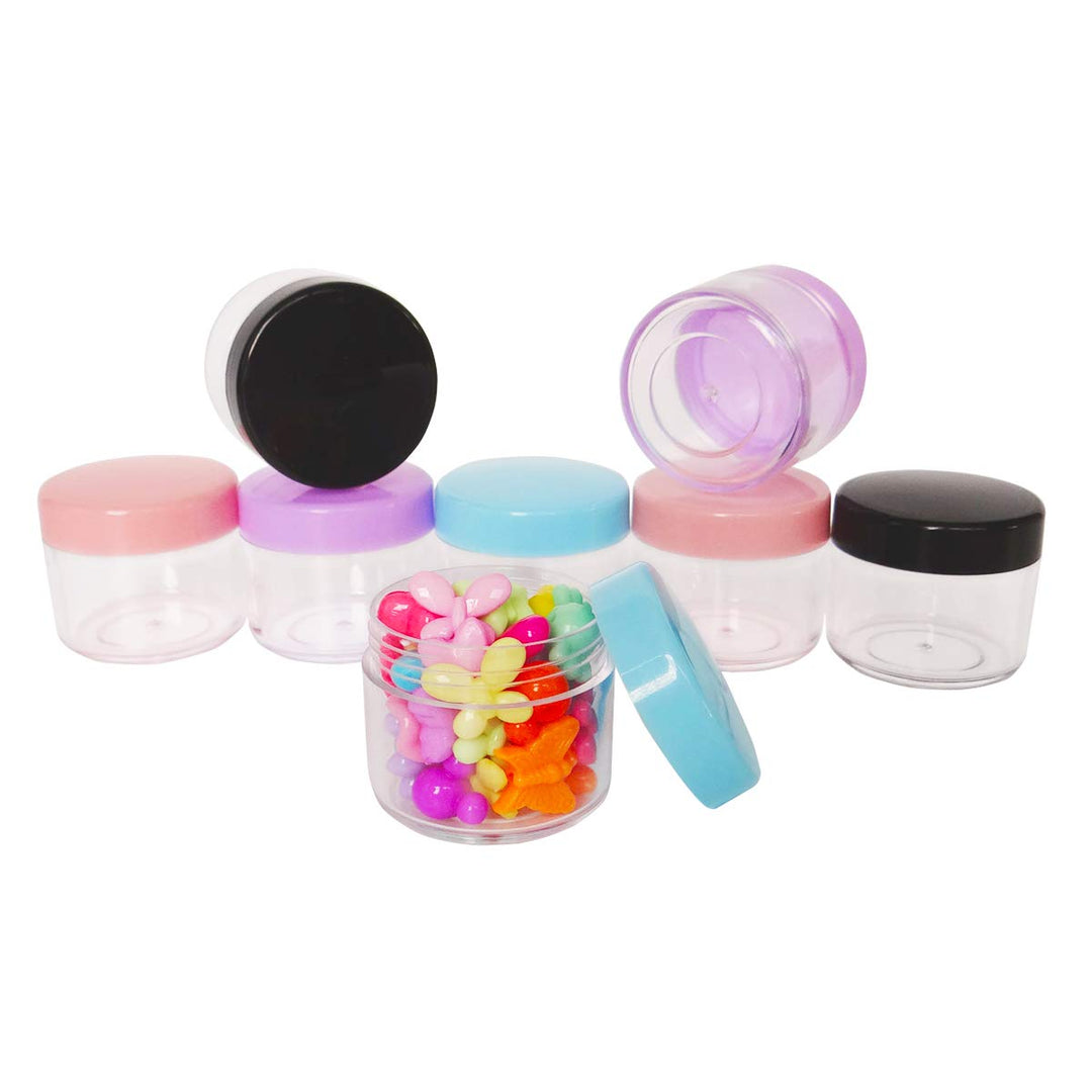 Multi-Colored: 16Pcs 20 Gram 20Ml Jars, Small Cosmetic Sample Empty Container, Plastic Round Pot Screw Cap Lid, Tiny 20G Bottle for Makeup, Eye Shadow, Nails, Powder, Jewelry, Fre