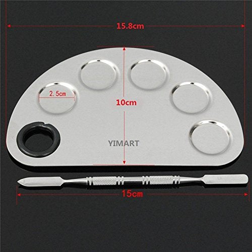 Stainless Steel Makeup Palette Cosmetic Five Holes Mixing Pallete Spatula