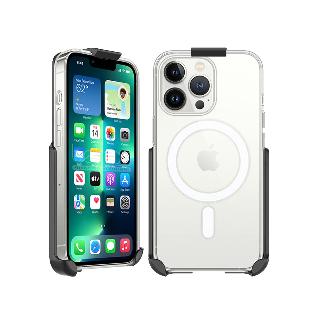 Belt Clip Holster Compatible with Apple Clear Case for iPhone 13 Pro Max with MagSafe - Features: Built in Kickstand (Holster Only, Case is NOT Included)
