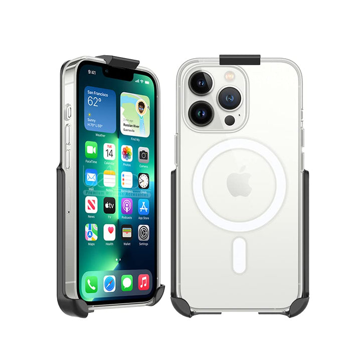 Belt Clip Holster Compatible with Apple Clear Case for iPhone 13 Pro Max with MagSafe - Features: Built in Kickstand (Holster Only, Case is NOT Included)