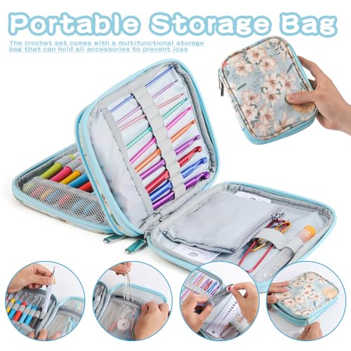 96 Pack Crochet Hooks Set, Ergonomic Knitting Needle Weave Yarn Kits with Storage Case and Crochet Needle Accessories for Beginners and Experienced Crochet Hook Lovers