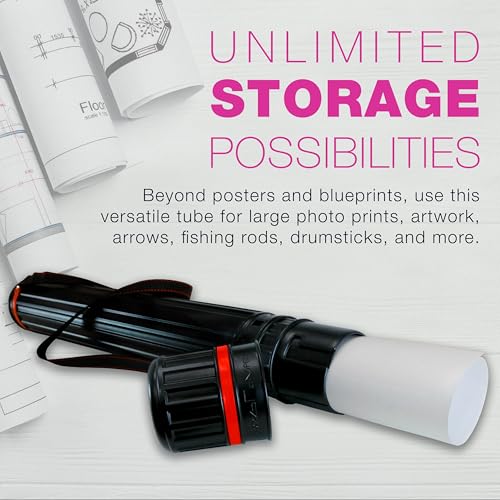 Large Telescoping Drafting Tube - 4-7/8 Outside/4-1/2 Inside Diameter, Expands 30-1/4 to 47-3/4, Durable Protection with Shoulder Strap - Ideal for Posters, Blueprints, Art & More
