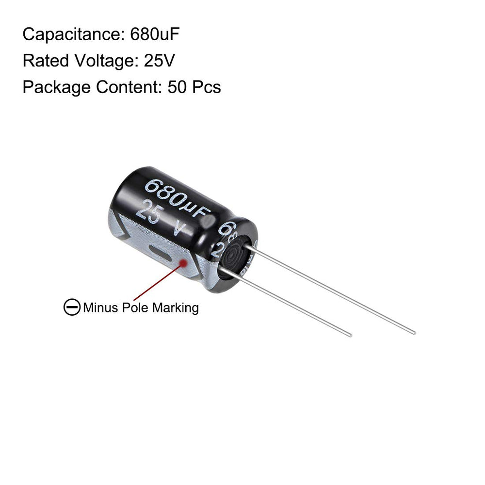 680uF 25V Capacitor, Aluminum Electrolytic Capacitors 105C High Temp 50pcs