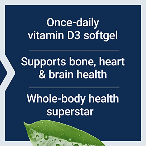 Vitamin D3 125 mcg (5000 IU), Bone Health, Brain Performance, Immune System Support, Gluten-Free, Non-GMO, Once Daily, Two-Month Supply, 60 Softgels