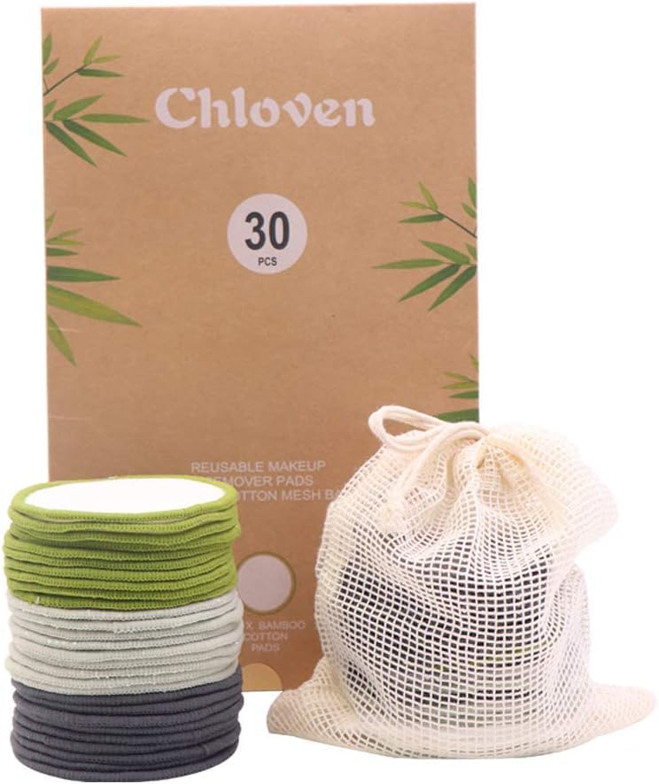 30 Pack Reusable Makeup Remover Pads - Bamboo Cotton Rounds for Toner, Washable, Eco-Friendly for All Skin Types with Cotton Laundry Bag