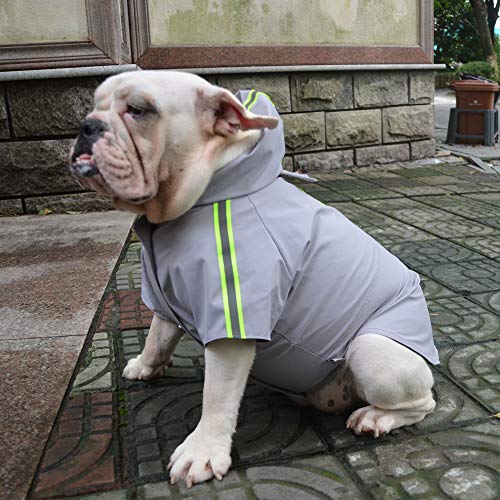 Fashion Hooded Pet Dog Raincoat, Lightweight Dog Rain Jacket Zipper Closure Rain Poncho with Reflective Strip for French Bulldog Pugs Gray B-M