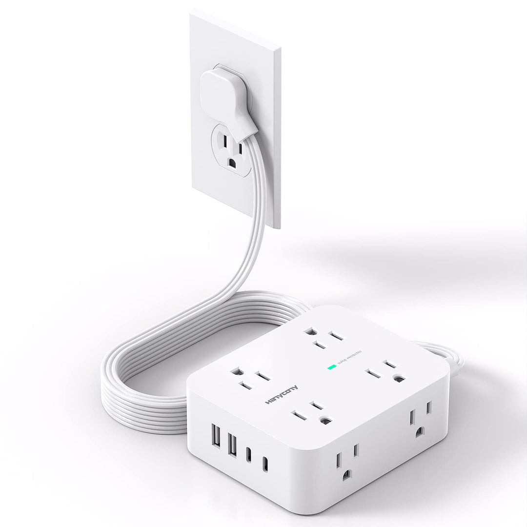 Surge Protector Power Strip, Extension Cord with Multiple Outlets, 5 Ft Ultra Thin Flat Plug 8 Outlets 4 USB Ports(2USB C), 1080J Outlet Extender for Home Office College Dorm Room Essentials