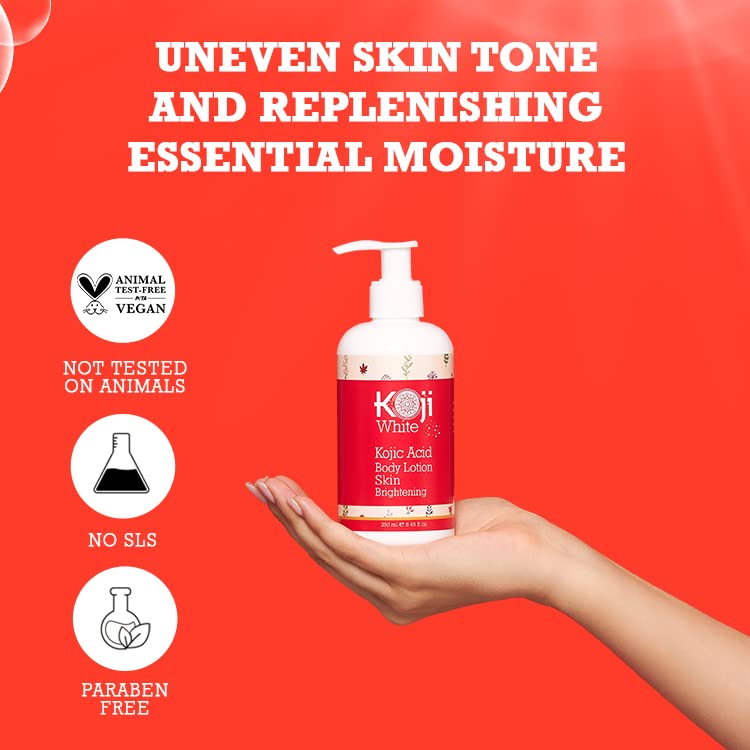 Kojic Acid Skin Brightening Body Lotion - Body Moisturizer, Boost Hydrating, Sun Damage Skin, Uneven Skin Tone, Paraben-Free, Vegan, 8.45 Fl Oz Bottle