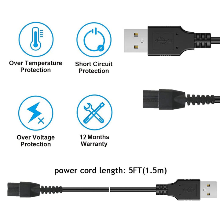 Power Cord Compatible with Manscaped Lawn Mower 3.0 & 2.0 Best Electric Manscaping Groin Hair Trimmer, Cable for The Weed Whacker Nose, The Ultimate Male Hygiene Razor Clippers (ONLY Cable)