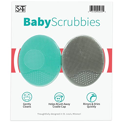 Exfoliating and Massaging Cradle Cap Bath Brushes for Baby, Silicone - 2 Inch x 2.5 Inch, Grey and Teal, 2 Pack