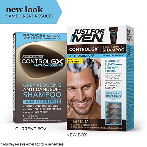 Just For Men Control GX Grey Reducing Anti-Dandruff Shampoo, Gradual Hair Color, Controls Dandruff with Zinc Treatment, 4 Fl Oz - Pack of 1 (Packaging May Vary)