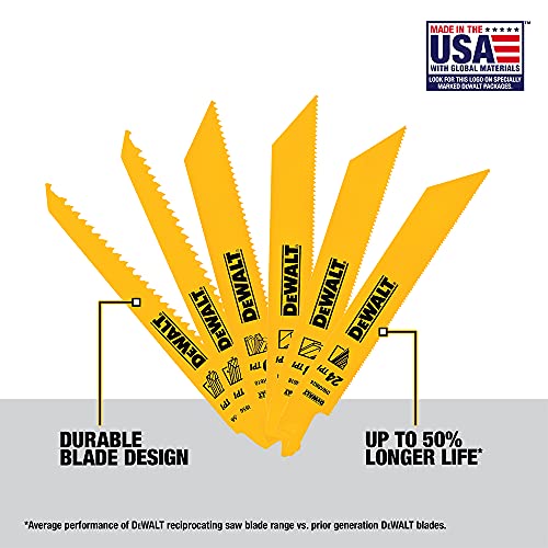 Reciprocating Saw Blade Set for Metal and Woodcutting, 6 Piece (DW4856)
