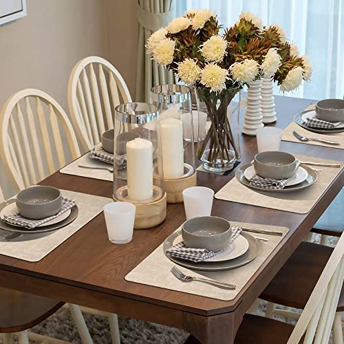 Faux Leather Placemats Set of 6 - Waterproof - Wipe Clean - Heat Resistant - Anti Slip Dining Table Place Mats, Suitable for Indoor & Outdoor Use, 17’’×12’’, Beige