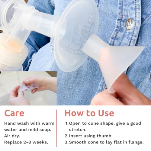 Breast Pump Cushion – Soft Stretchy Clear Plastic Insert for Flange Comfort, Fit - Breastfeeding Essential - BPA Free, Food Safe – Fits 21mm, 22mm, 23mm, 24mm, 25mm, 26mm, 27mm, 28mm (1 Pair)