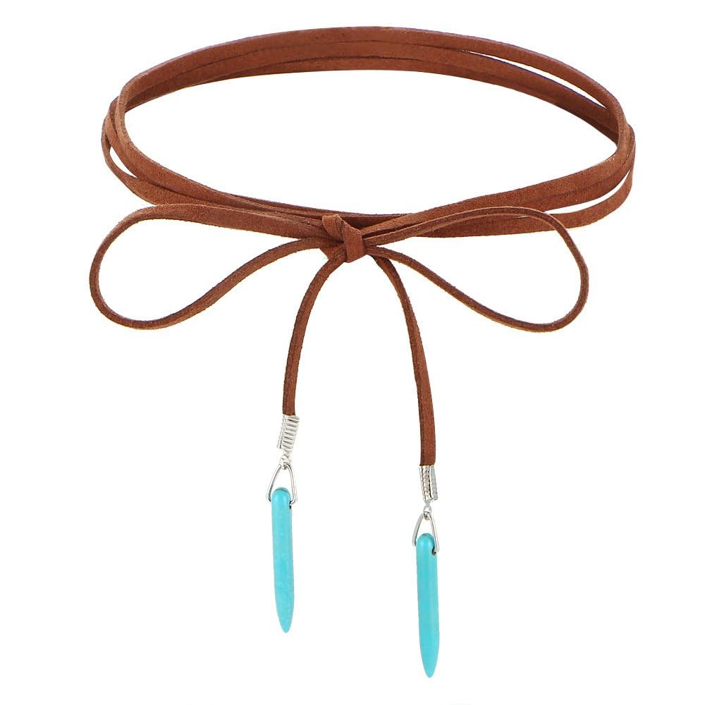 Bohemian Long Choker with Turquoise Pendant Sexy Rock Handmade Vintage Necklace Women Accessories (brown)