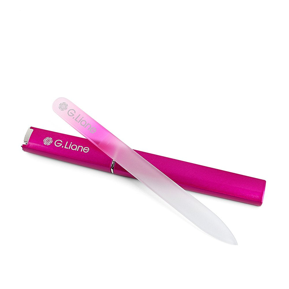 Crystal Glass Nail File - Professional Double Sided Etched Glass Nail Files With Case For Shaping The Natural Nails And Artificial Nail Manicure Pedicure Nail Care Gift Set 140mm(Rainbow Pink)