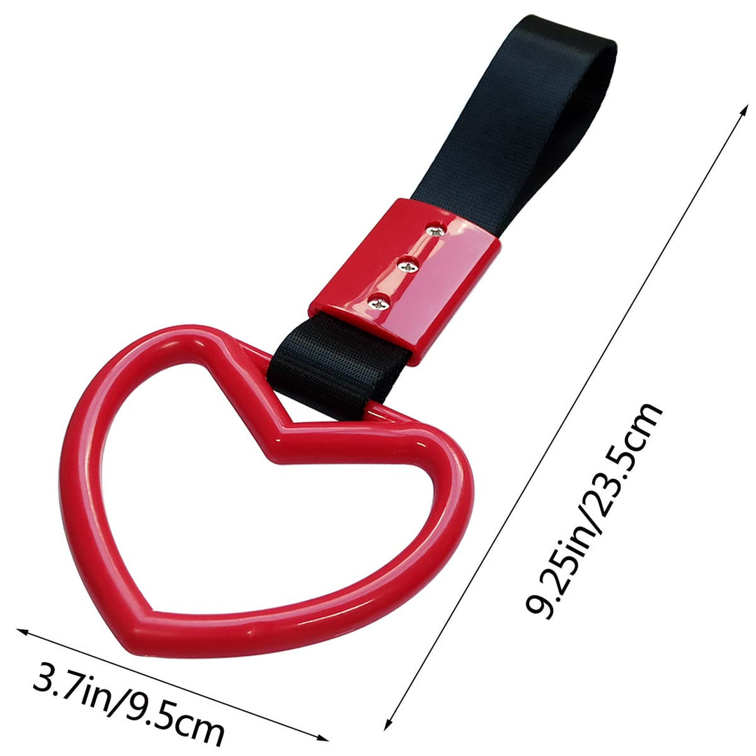 2 Pieces Heart-shaped Jdm Tsurikawa Rings SUV Bus Car Handle Straps Japanese Bosozoku Subway Ring for Car Warning and Interior Exterior Decoration (Red/Black)