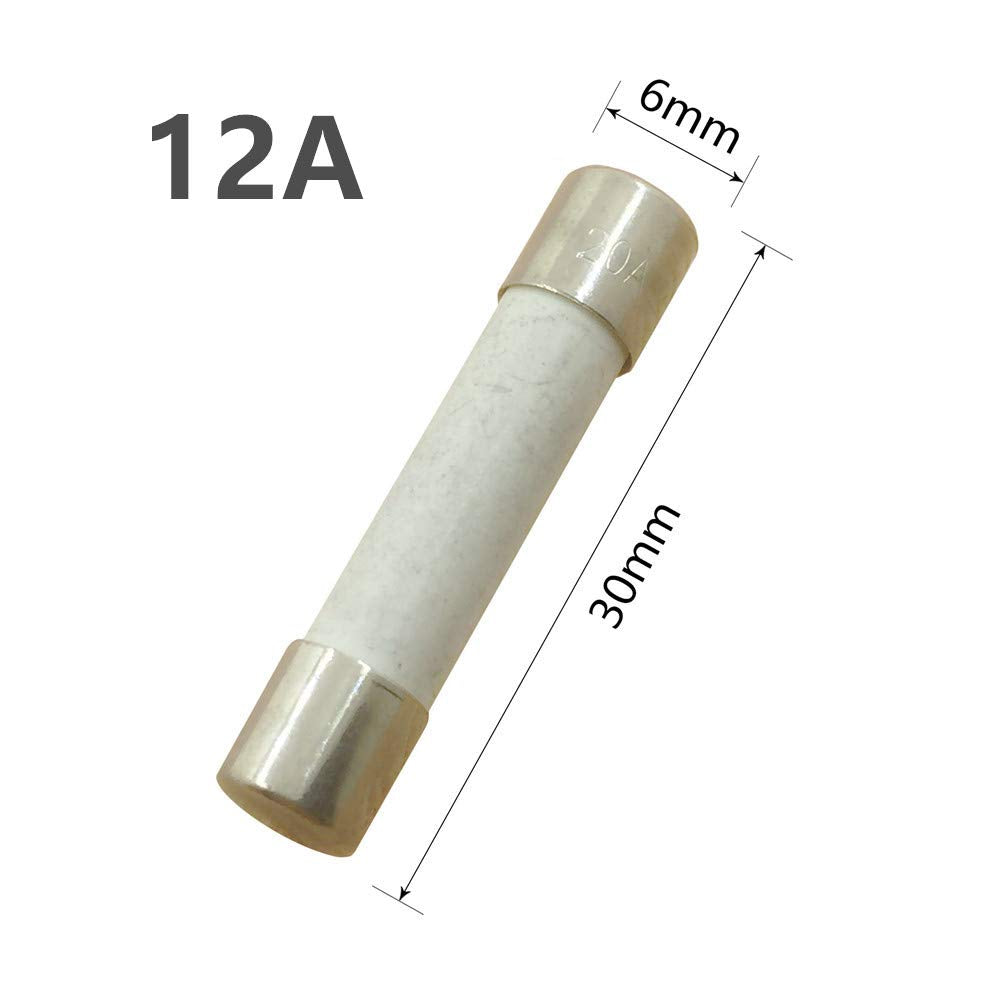 (Pack of 10) 12 Amp Slow-Blow Time Delay Fuse Ceramic 6x30mm