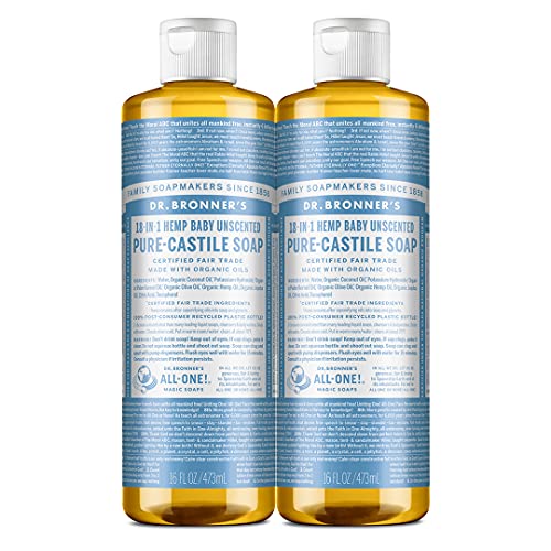- Pure-Castile Liquid Soap (Baby Unscented, 16 ounce, 2-Pack) - Made with Organic Oils, 18-in-1 Uses: Face, Hair, Laundry and Dishes, For Sensitive Skin and Babies, No Added Fragrance